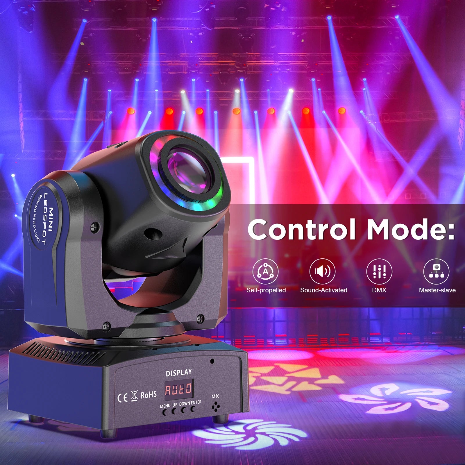 Yiflamefly 2Pcs 100W LED Beam Pattern Moving Head Stage Effect Lighting 8 patterns DMX512 9CH/11CH For DJ Show Concert Party