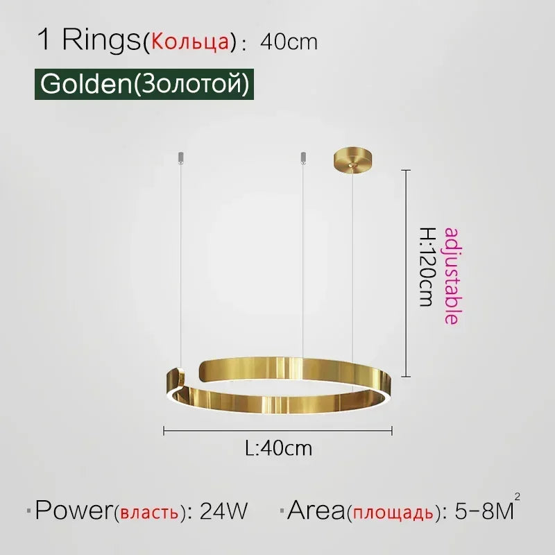 Modern Art Circle Rings Ceiling Chandeliers Hanging Pendant Led Lighting for Living Room Staircase Hotel Decor Suspension Lustre
