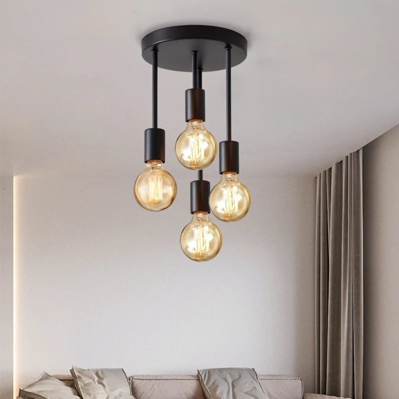 1Pc black modern 4 E27 bulb base ceiling light, suitable for bedroom, kitchen, hallway, corridor chandelier(without bulb)
