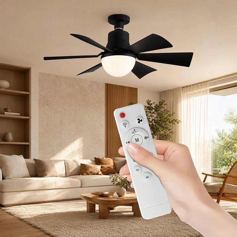 40CM E27 Ceiling Fan Lights with Remote Control Dimming LED Fan Light Black/White Style Cordless Light Socket Fan for Kitchen Bedroom Small Room