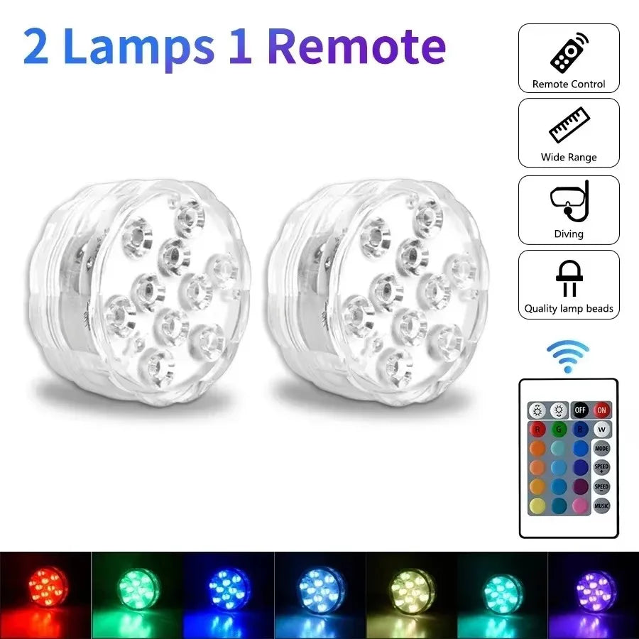 Battery Powered LED Underwater RGB Submersible Lights IP68 Waterproof Swimming Pool Night Atmosphere Lamp Decor Wedding Party