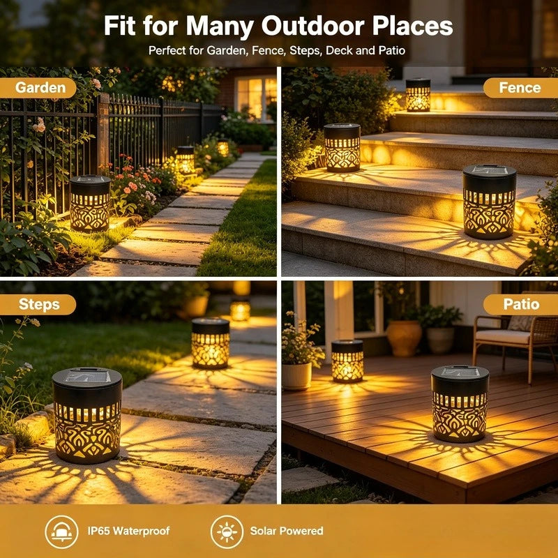 Solar Fence Lights, IP65 Waterproof Metal Wall Lamp for Outdoor Garden Yard Deck Steps Patio Decoration