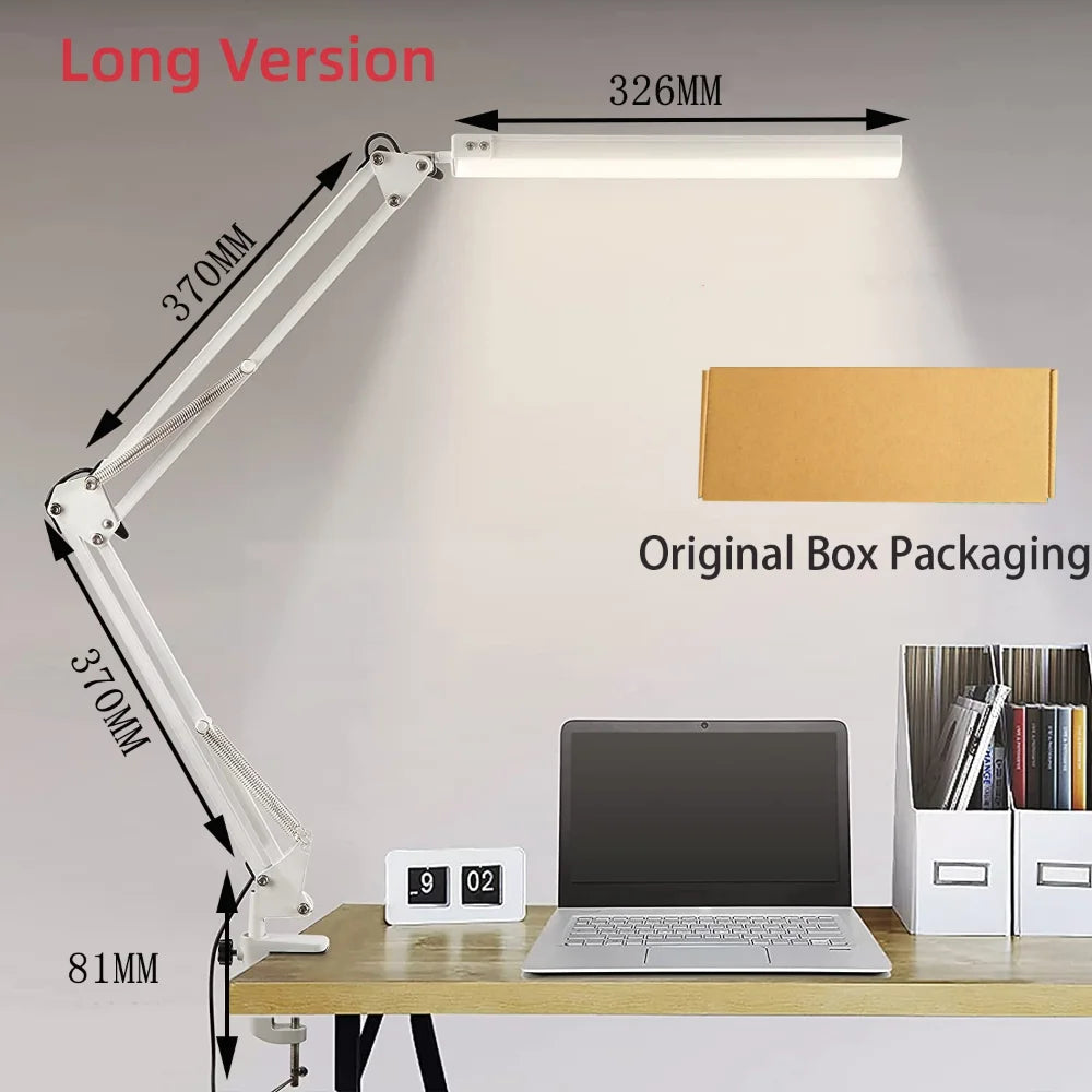 10W LED Desk Lamp with Clamp Adjustable Swing Arm Dimmable Table Light 3 Color Modes 10 Brightness Levels Eye-Caring USB Reading
