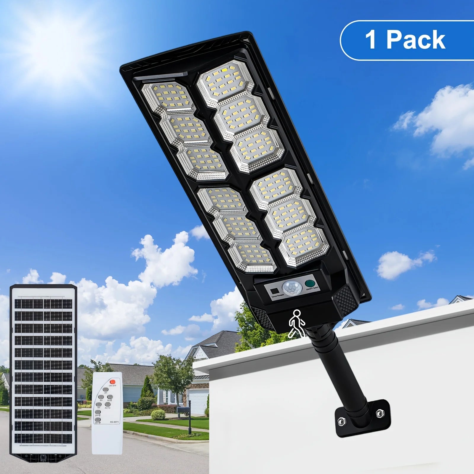 IPX7 Waterproof Solar Street Light Outdoor, LED Solar Wall Light with Motion Sensor, Timer for Garage Garden, Entryway Garage