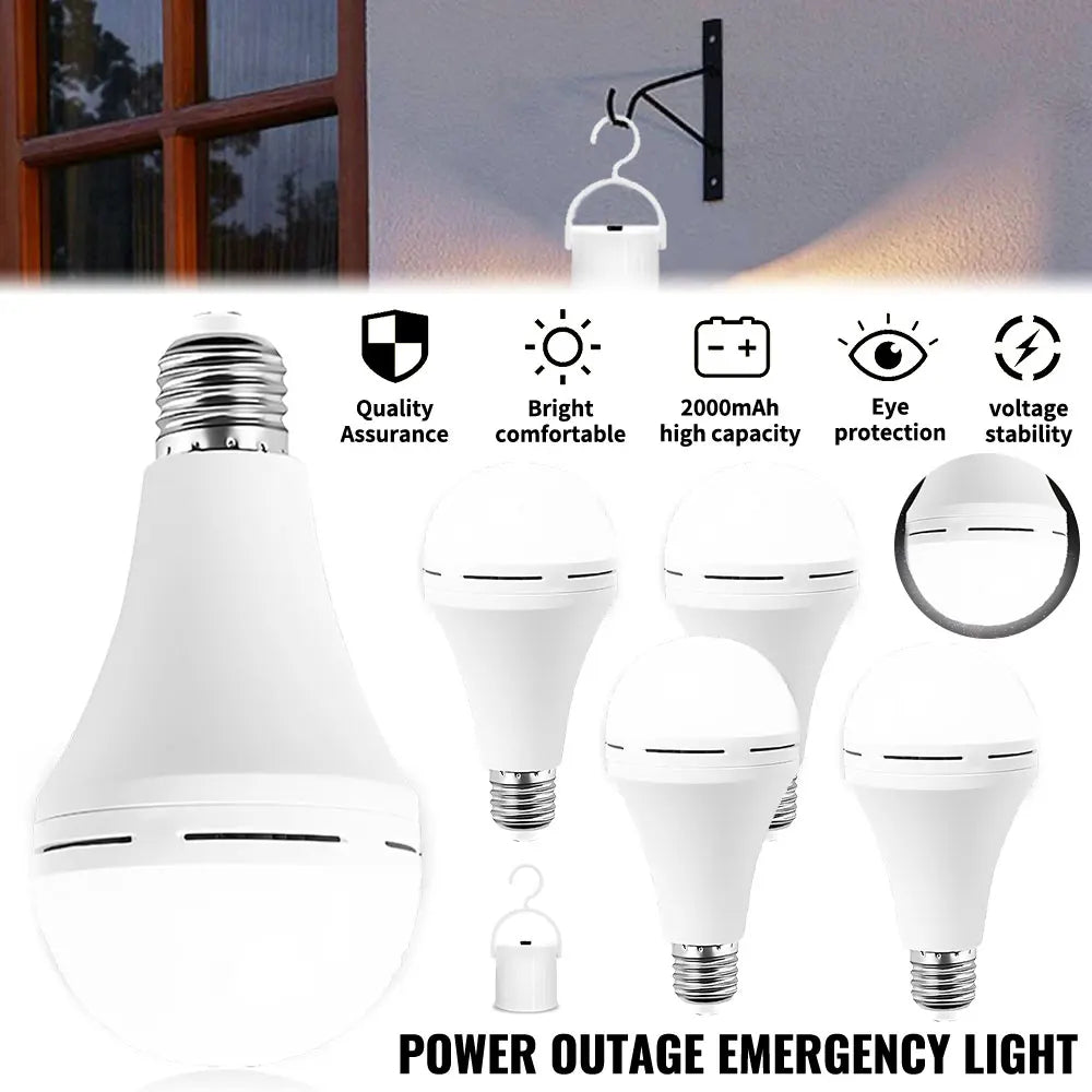 4pcs 12W Rechargeable Emergency LED Bulbs with Battery Backup – E27 Base, 6500K Cool White Light, 800mAh Lithium Polymer Battery