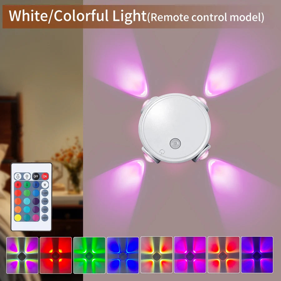3 Colors/RGB Cat Eye Wall Lamp Motion Sensor Rechargeable 4-Headed Night Light Magnetic Ambient Light for Bedside Closet Bedroom