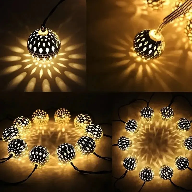 Moroccan Ball Lamp Iron Art LED Light Strip Solar Light String Suitable for Outdoor Party Courtyard and Garden Decoration