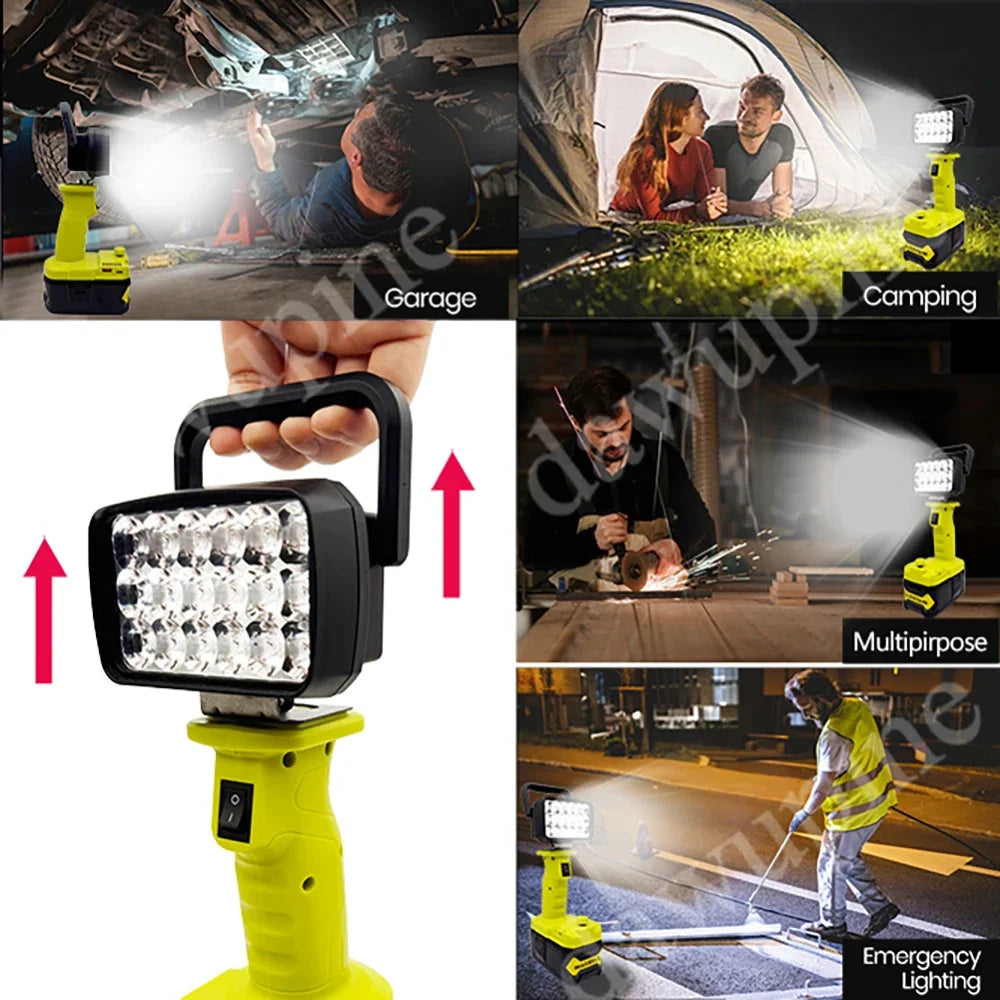 For Ryobi 18V Lithium Battery P107 P108 18 Beads LED Working Lights Portable Lanterns Camping Lamp Torch  Flashlights Spotlights