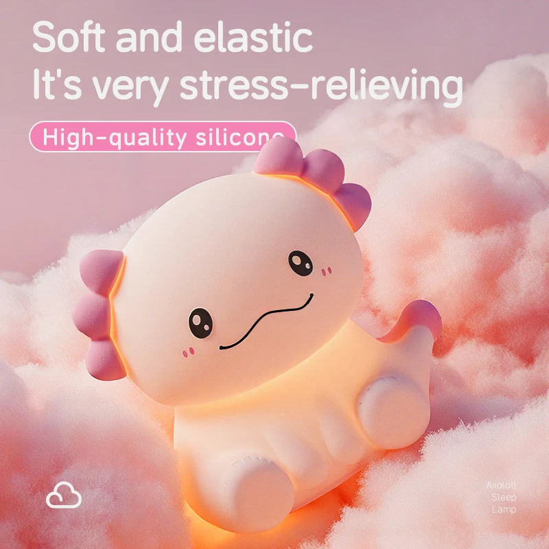 New salamander night light, cute and soft silicone lamp, Axolotl USB charging, bedroom desk ornament, holiday birthday gift