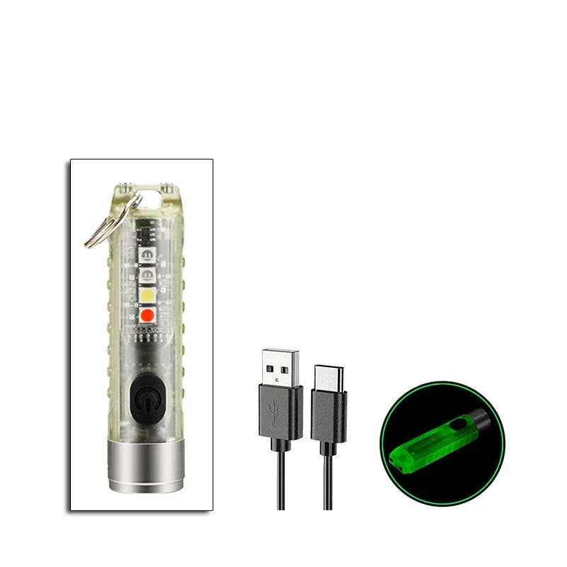 Mini Keychain Flashlight Type-C Fast Charging IP65 Waterproof Torch Lamp With Magnet Multifunction Warning Camping Flashlight