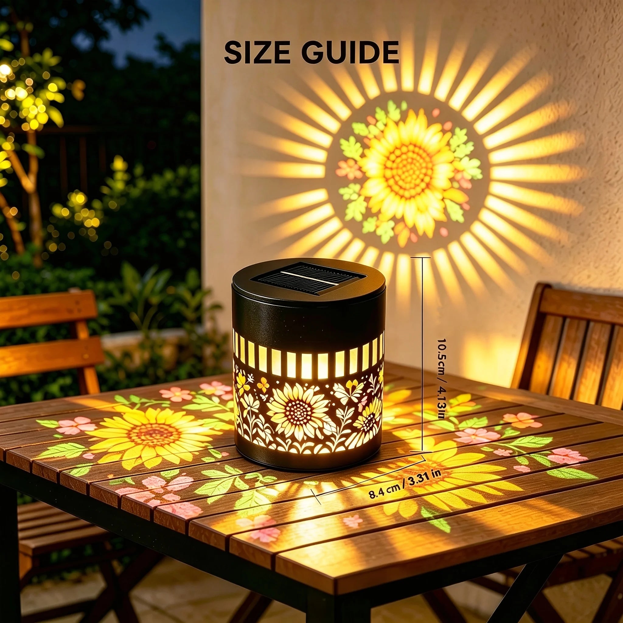 2 Pack Solar Fence Lights, Metal Solar Outdoor Deck/Step Wall Lights, Christmas Decorative Lights, Painted Sunflower Lanterns, Suitable for Garden Columns, Patios, Backyards And Courtyards, Fairy Tale Garden Decorative Light
