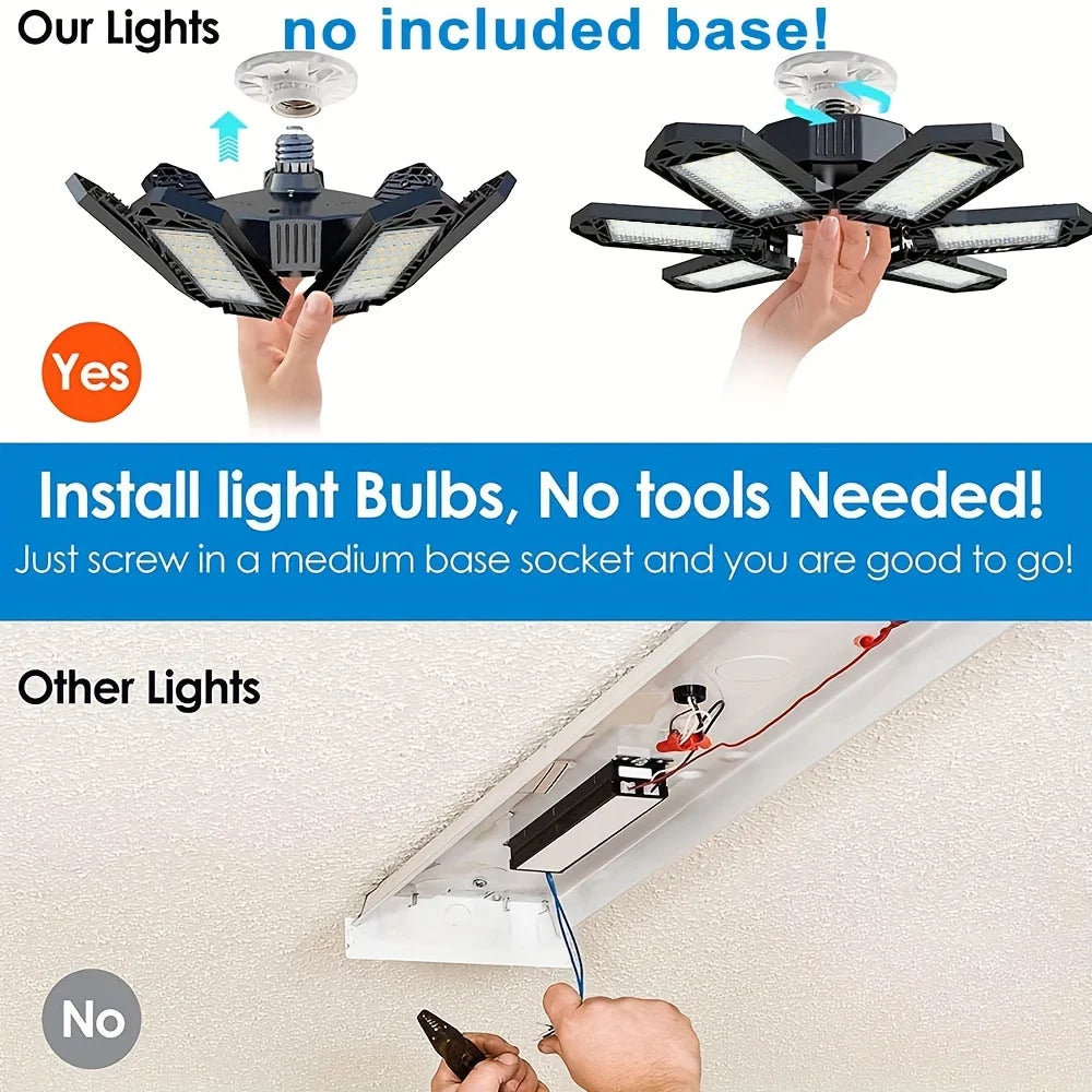 1/2 Packs Deformable LED Garage Light Bulb,Mini 7+1 Adjustable Panels E26/E27 LED Bulb Ceiling Lighting for Workshop Garage Lamp