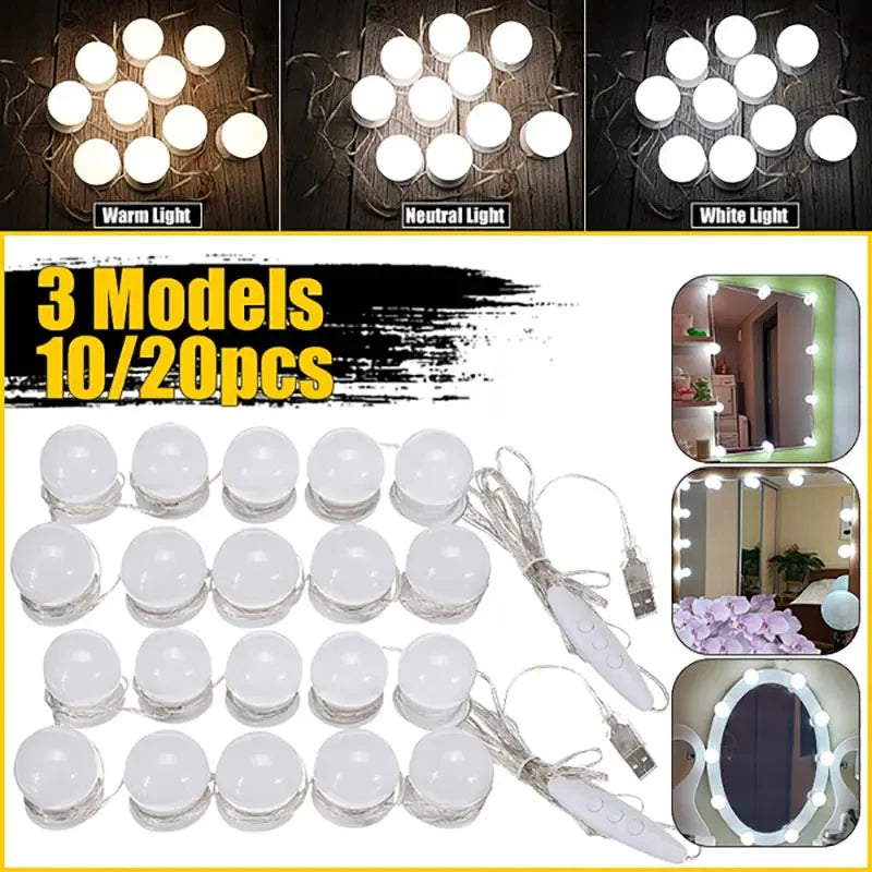 LED Detachable Bulbs Professional Makeup Mirror Lamp USB Power Cosmetic Mirror Light Hollywood Dressing Table Vanity Lights