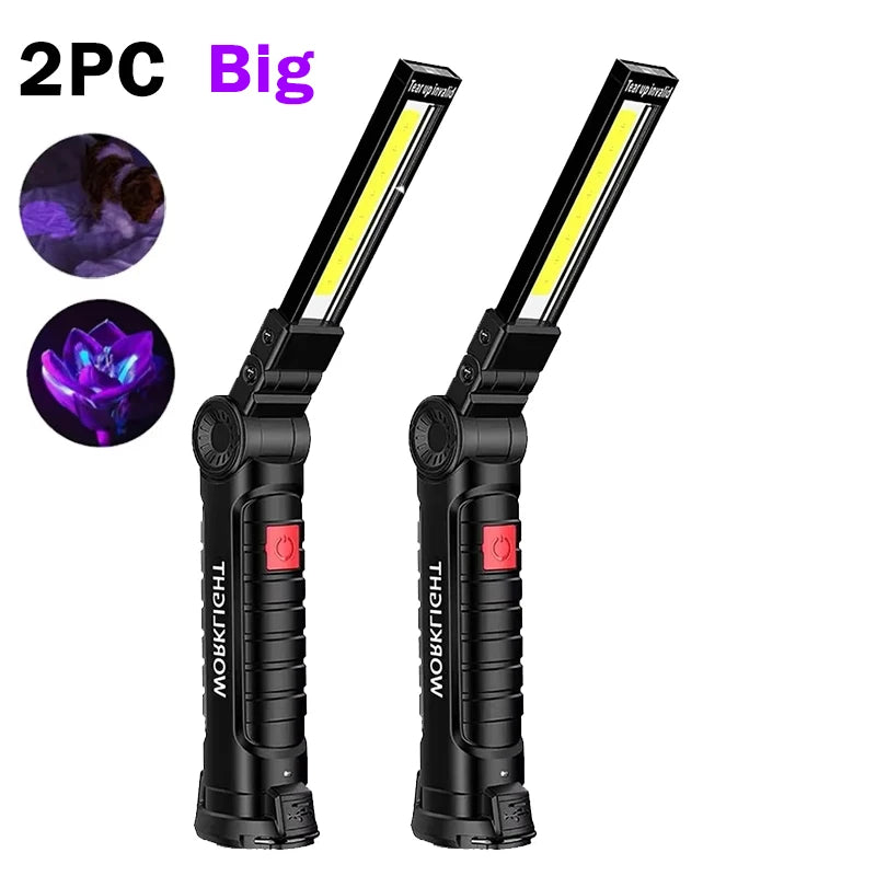 395nm Led UV Flashlight USB Rechargeable Foldable Lamp with Magnetic and Hook Pet Urine Detector Resin Curing Portable UV Light