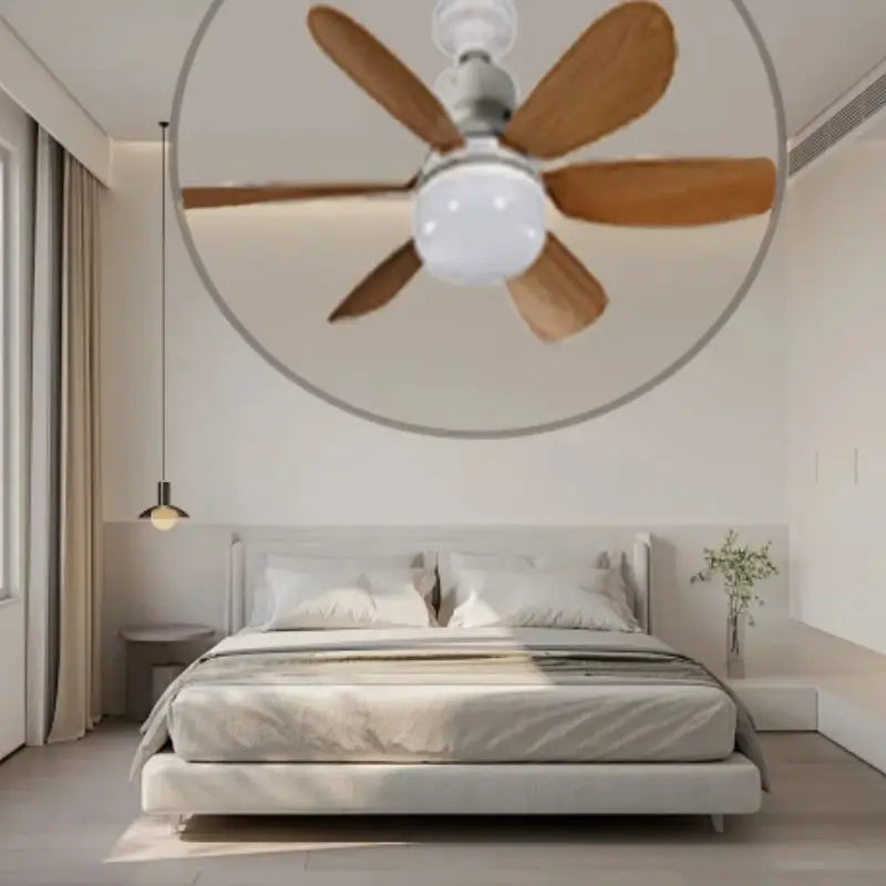 E26 E27 Screw-In LED Ceiling Fan Light with Remote Control, 40W Stepless Dimming 6 Wood Blades for Bedroom Study Office