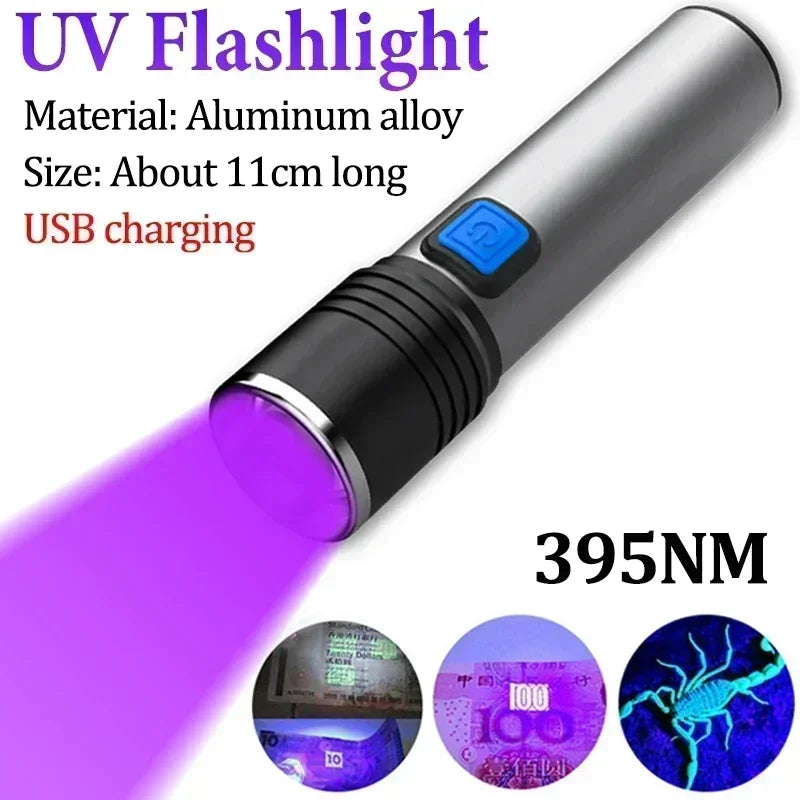 395nm LED UV Flashlight Rechargeable Zoomable Torch Light for Pet Urine Stain Detector Tools Lantern Money Fluorescer Detector