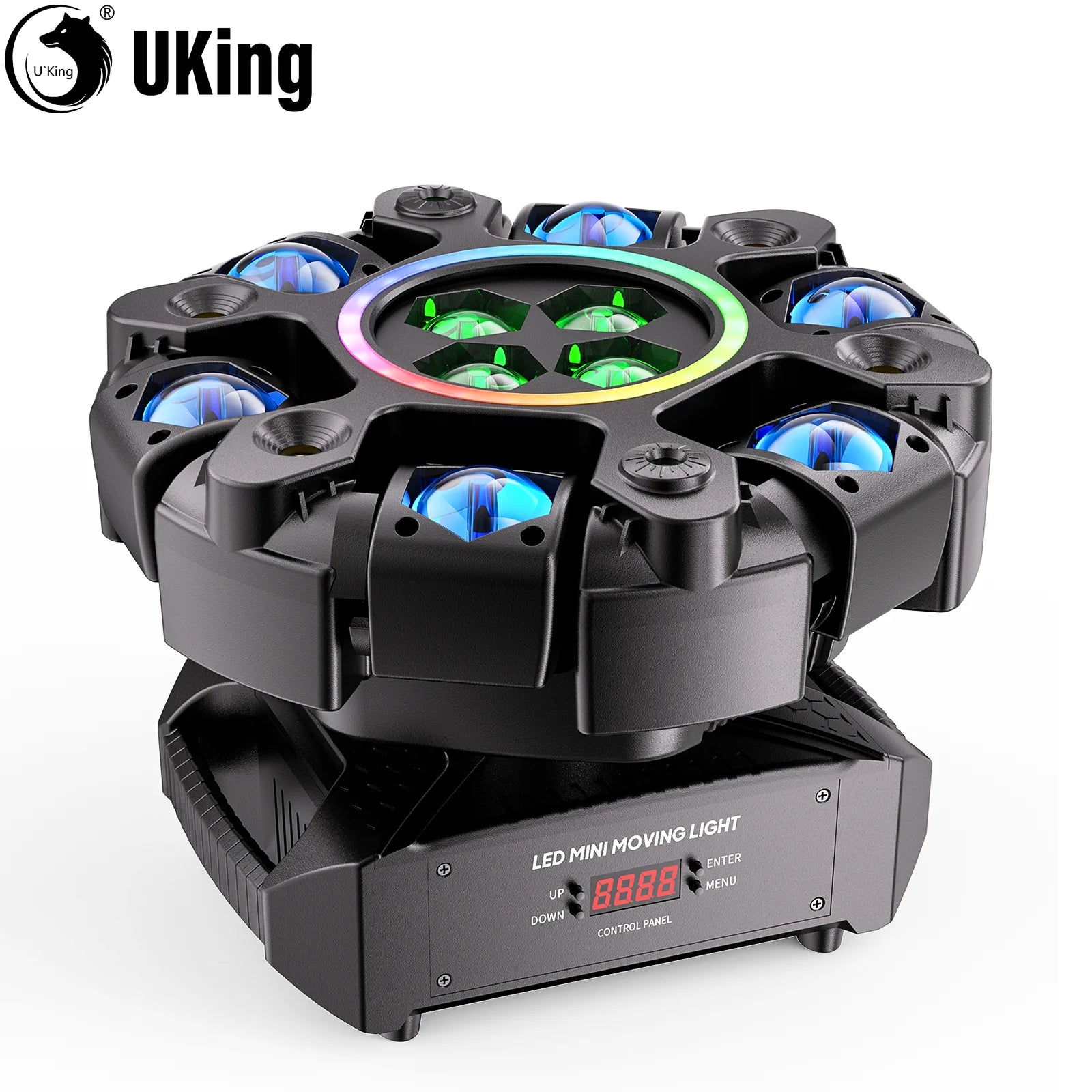 U'King 150W 6-Arm RGBW Beam Moving Head Light With Ring Effect DJ Light DMX Strobe Stage Light For Wedding Live House KTV BarG