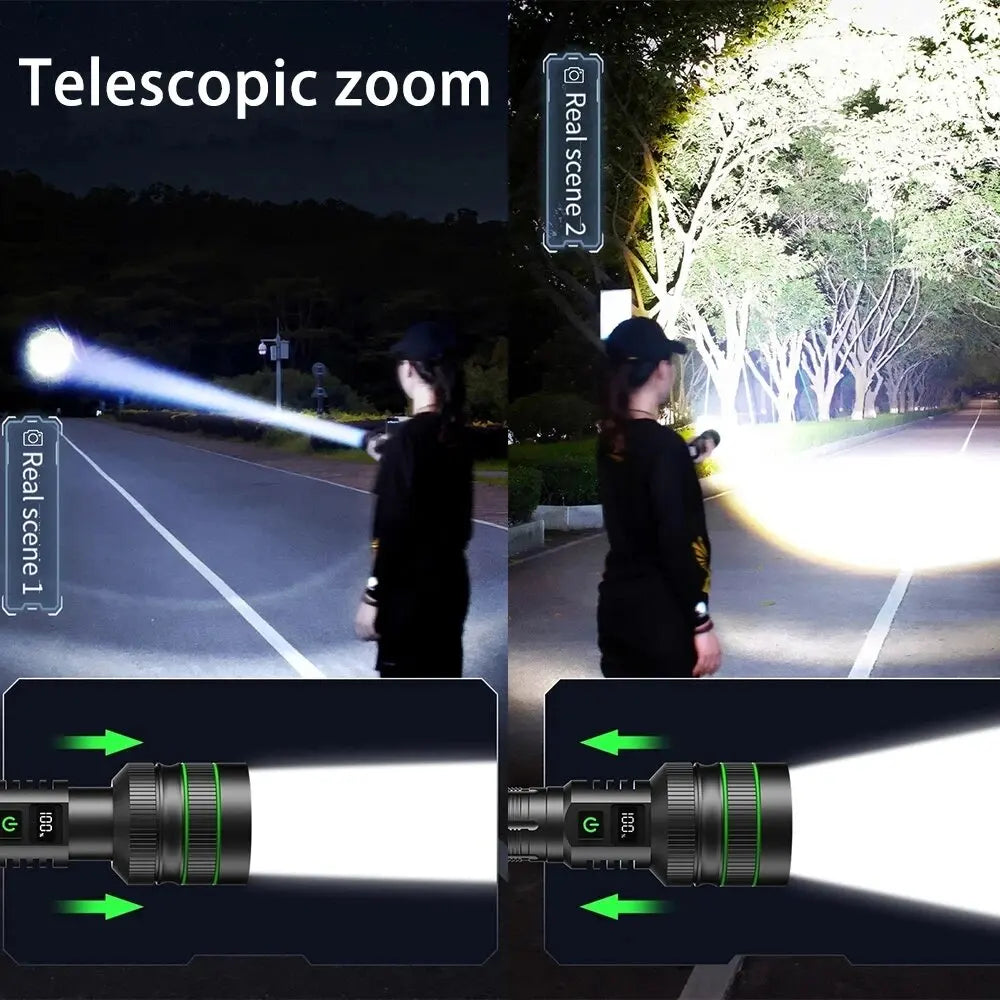 High Power Strong Light LED Flashlight Super Bright Long Range Tactical Torch Powerful USB Rechargeable Lantern Fishing Outdoor