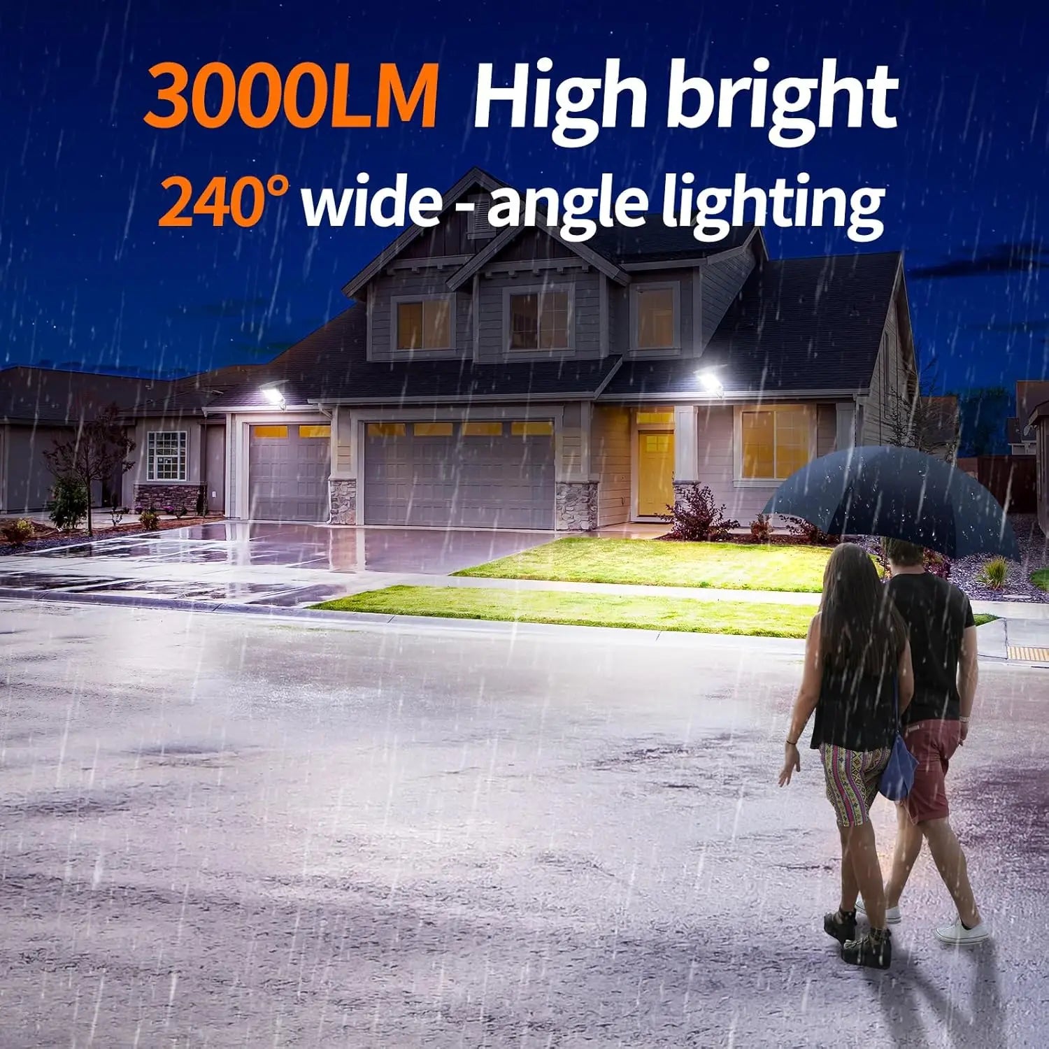 Intelamp Long Battery Life 12500Mah Super Bright Outdoor Solar Street Lights Larger Solar Panel Faster Charging Two Motion Sensors Detect Wider&Longer Range for Courtyard Walkway Garage Parking Lot
