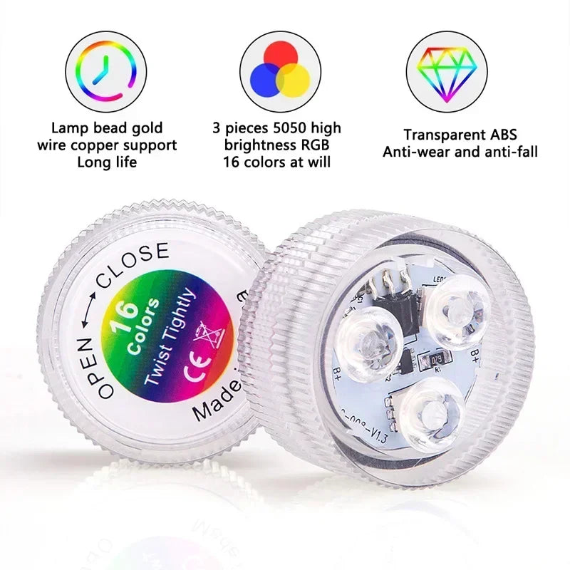 Battery Operated LED Underwater Lights Remote 16 Colors Submersible Light RGB Tea Lamp for Weeding Xmas Valentine's Day Party