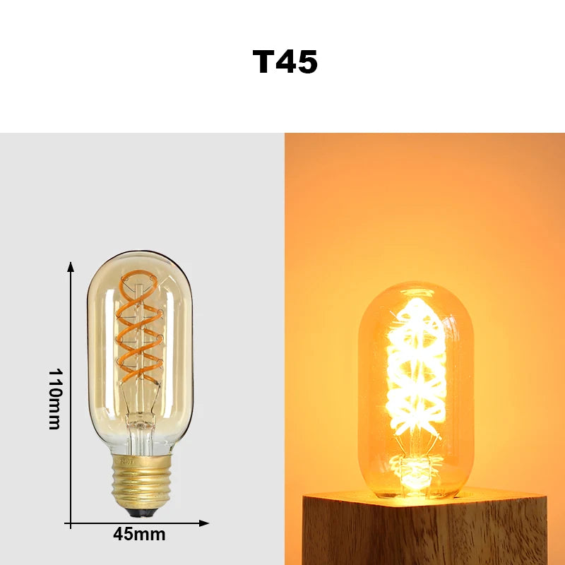 E27 LED Filament Light Bulb 220V 4W A60 ST64 T45 T185 G80 G95 G125 Retro Vintage Ampoules LED Edison Lamp Spiral Bulb For Home
