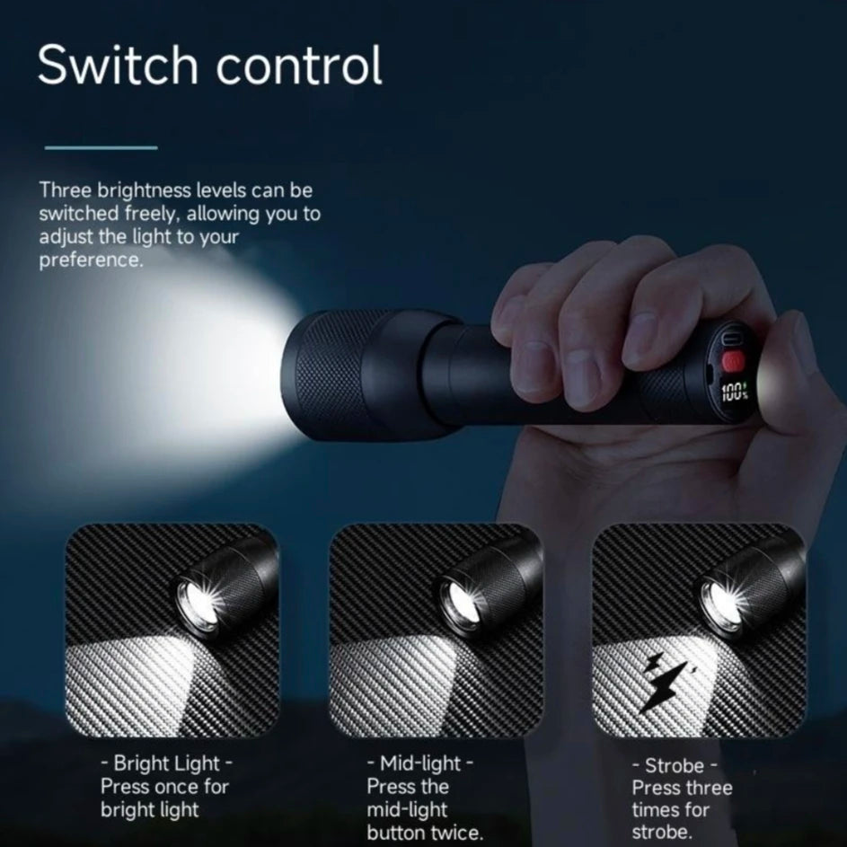 Super bright LED aluminum alloy flashlight Rechargeable torch Outdoor searchlight Portable camping light With telescopic zoom