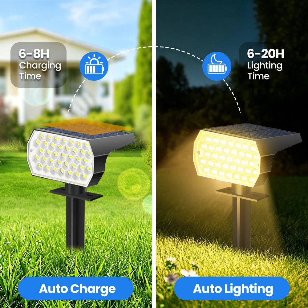 1-6PCS 74LED Tricolor Solar Spot Lights Super Bright Waterproof IP65 Solar Powered Garden Lighting For Outside Landscape