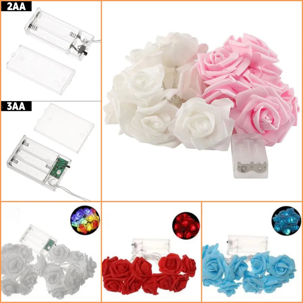 Rose Flower LED String Fairy Light Red Pink Warm Blue RGB Wedding Christmas Party Decoration 1.5m 3m 6m 10m 5V USB/Battery Power