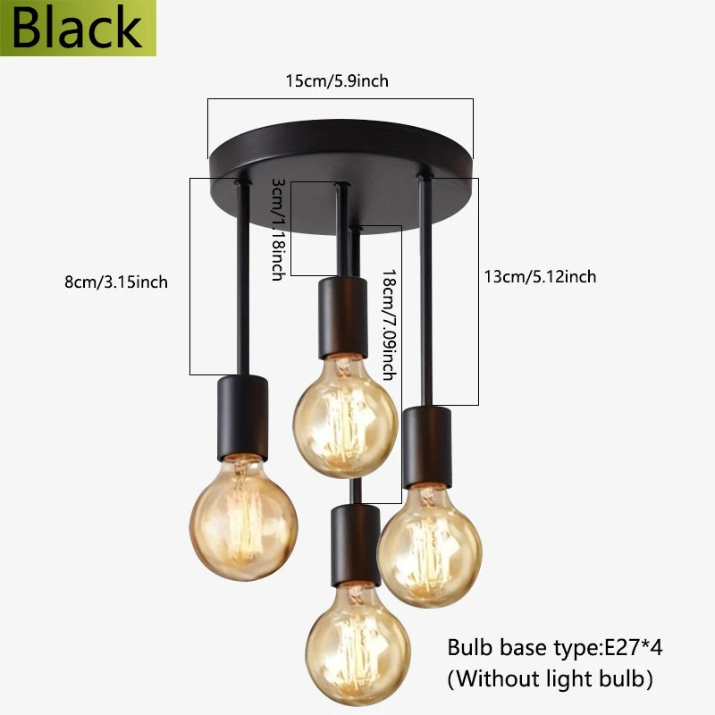 1Pc black modern 4 E27 bulb base ceiling light, suitable for bedroom, kitchen, hallway, corridor chandelier(without bulb)