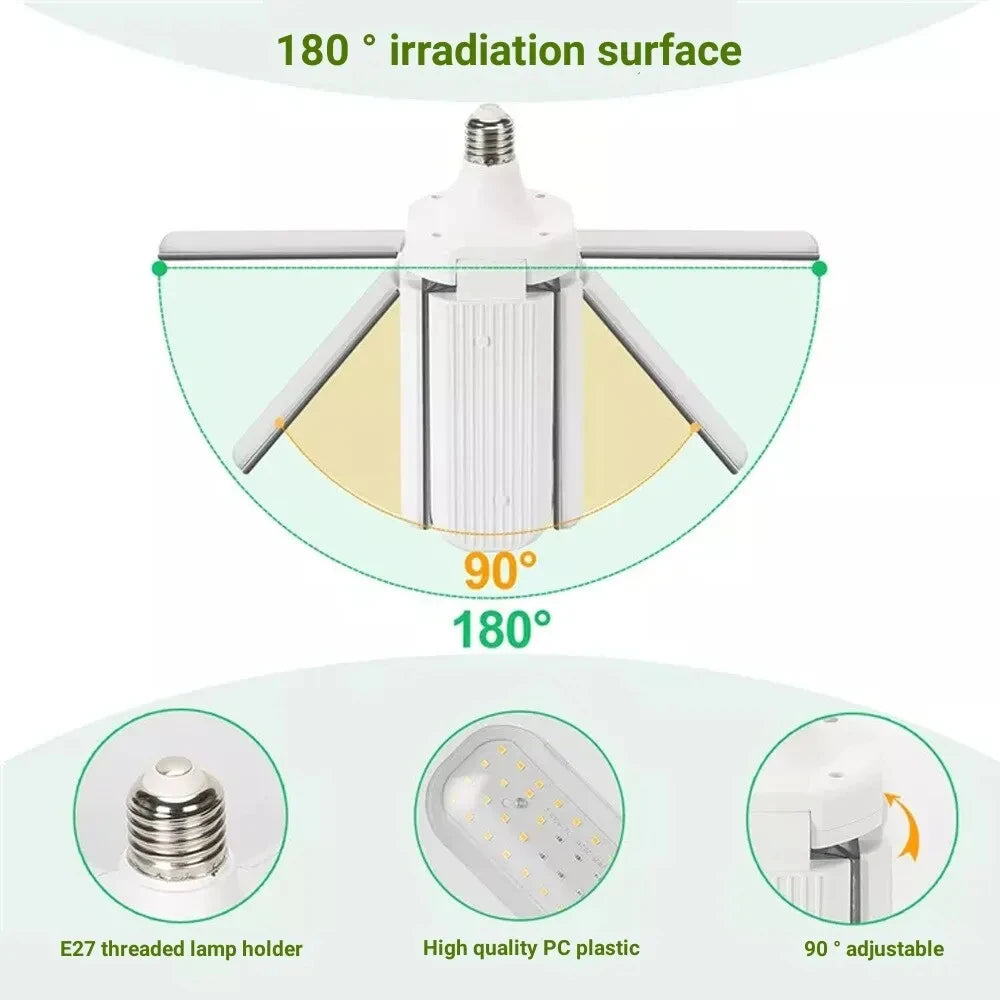 48W Fan Leaf Foldable LED Grow Light Full Spectrum E27 Plant Growing Light Phytolamp Bulb Indoor Plants Flower Seedling