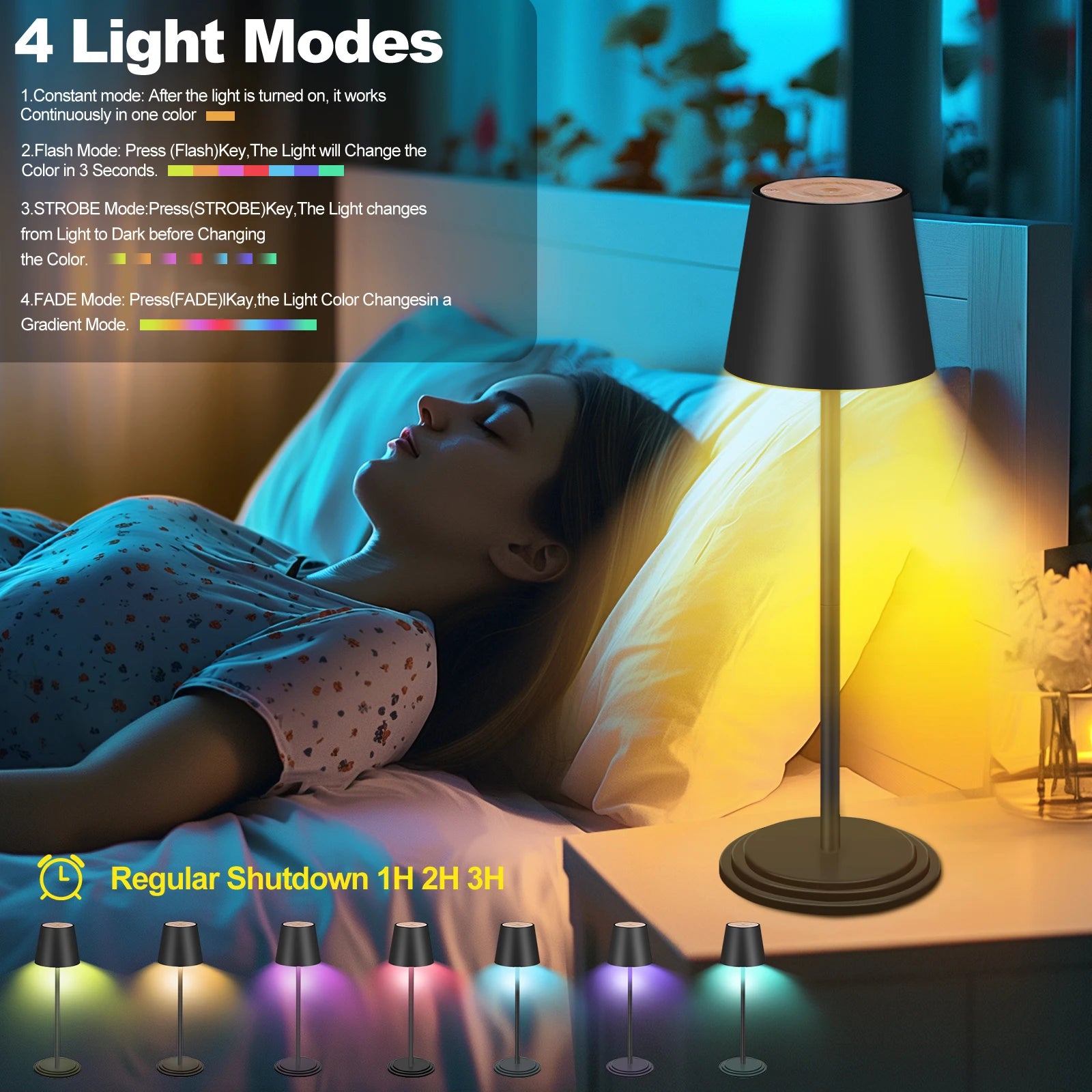 LED Desk Lamp, USB Rechargeable Desk Lamp, Bedroom Ambient Bedside Lamp, Touch Light, Hotel Bar Restaurant RGB Night Light