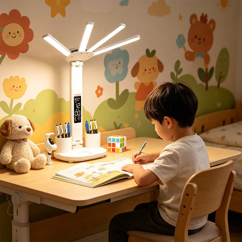 LED Rechargeable Table Lamp for Study, Desk Lamp Reading Light Led Table Light with Fan, Led Clock Dispaly Reading Lamp