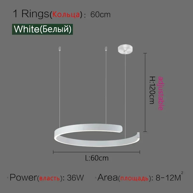Modern Art Circle Rings Ceiling Chandeliers Hanging Pendant Led Lighting for Living Room Staircase Hotel Decor Suspension Lustre