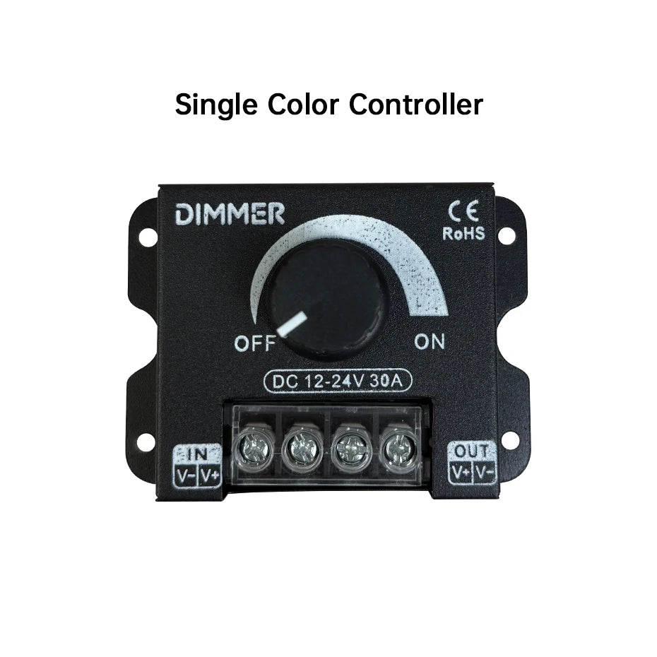 CCT LED Strip Dimmer Controller DC12V-24V 30A 360W - Knob Adjustable PWM Brightness with ON/OFF Switch for Monochrome Lights