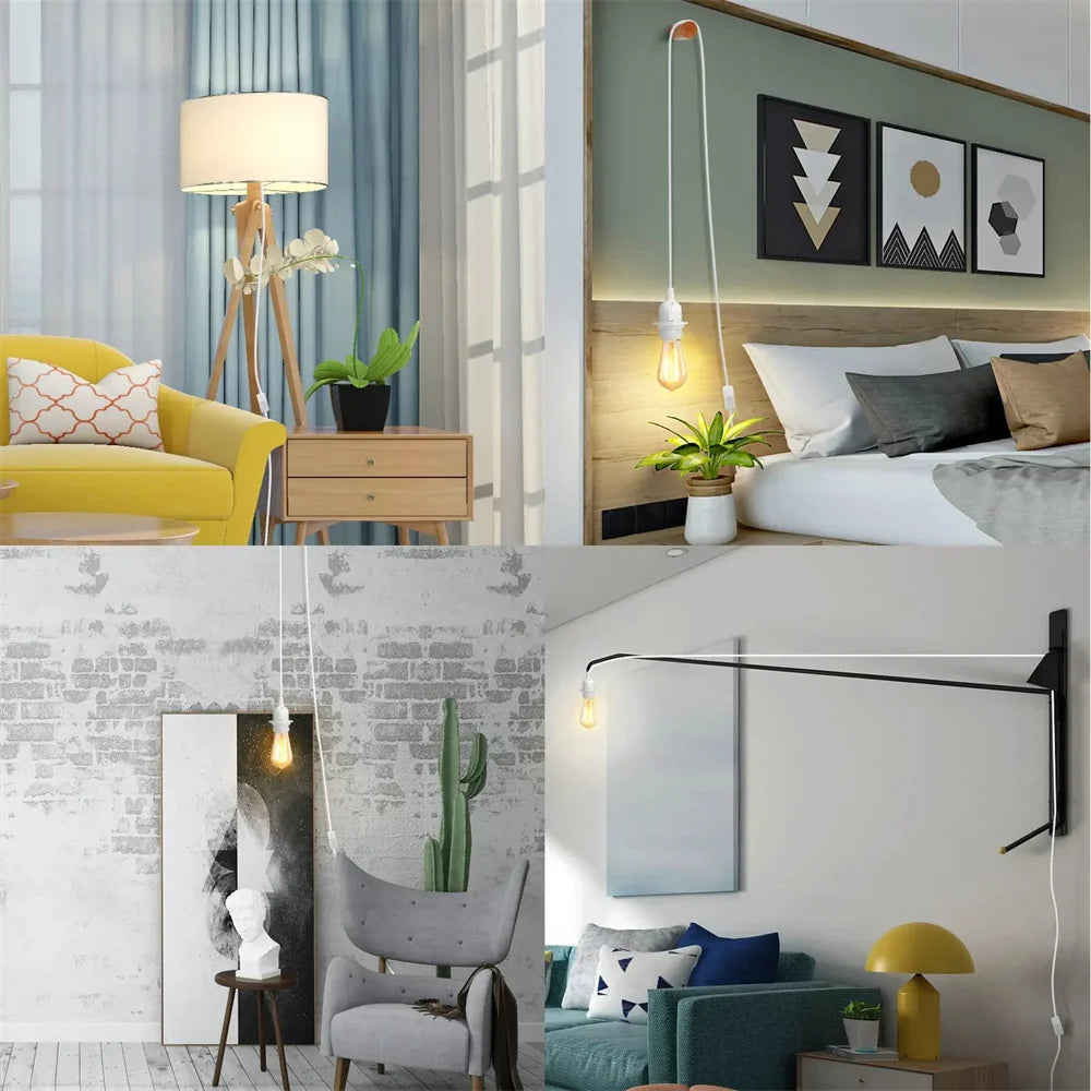 1.8M Lamp Base Holder Power Cord Cable E26 E27 EU/US Hanging Pendant LED Light Fixture Socket Cord Adapters With Switch Wire