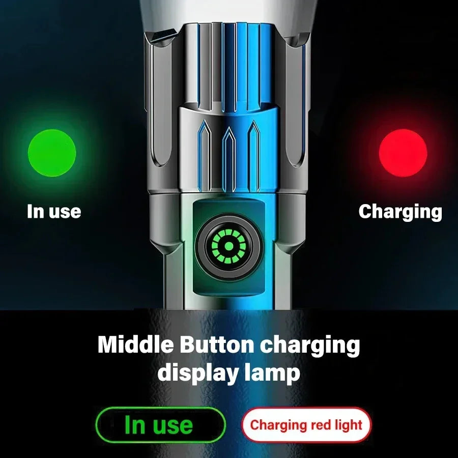 USB Charging Camping Fishing Emergency Zoom Lantern High Strong Power Led Flashlights Tactical Torch with Display Light