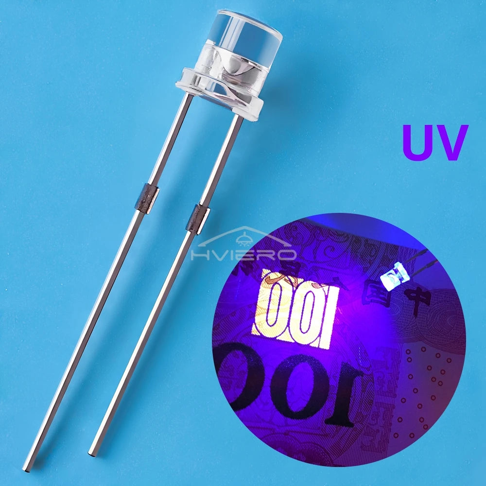 100Pcs F3 3mm 2pins Ultra Bright LED Bulbs Flat White Red Yellow Blue Green Pink Diode Led Wide Angle Light Emitting Diodes Lamp