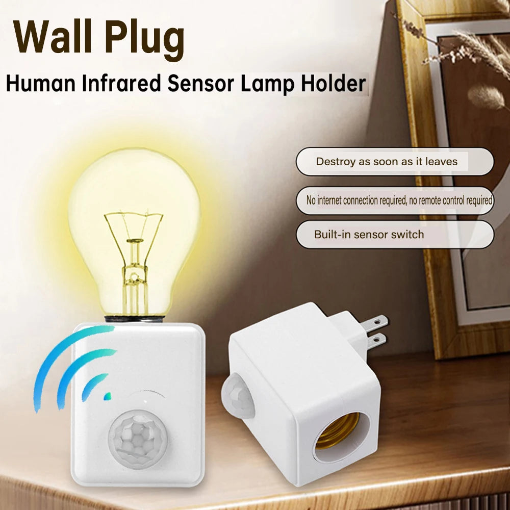 AC110-240V E27 Led Lamp Base with Motion Sensor PIR Human Induction Light Bulb Holder Socket Adapter Converter Adjustable