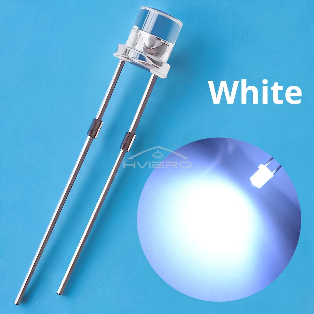 100Pcs F3 3mm 2pins Ultra Bright LED Bulbs Flat White Red Yellow Blue Green Pink Diode Led Wide Angle Light Emitting Diodes Lamp