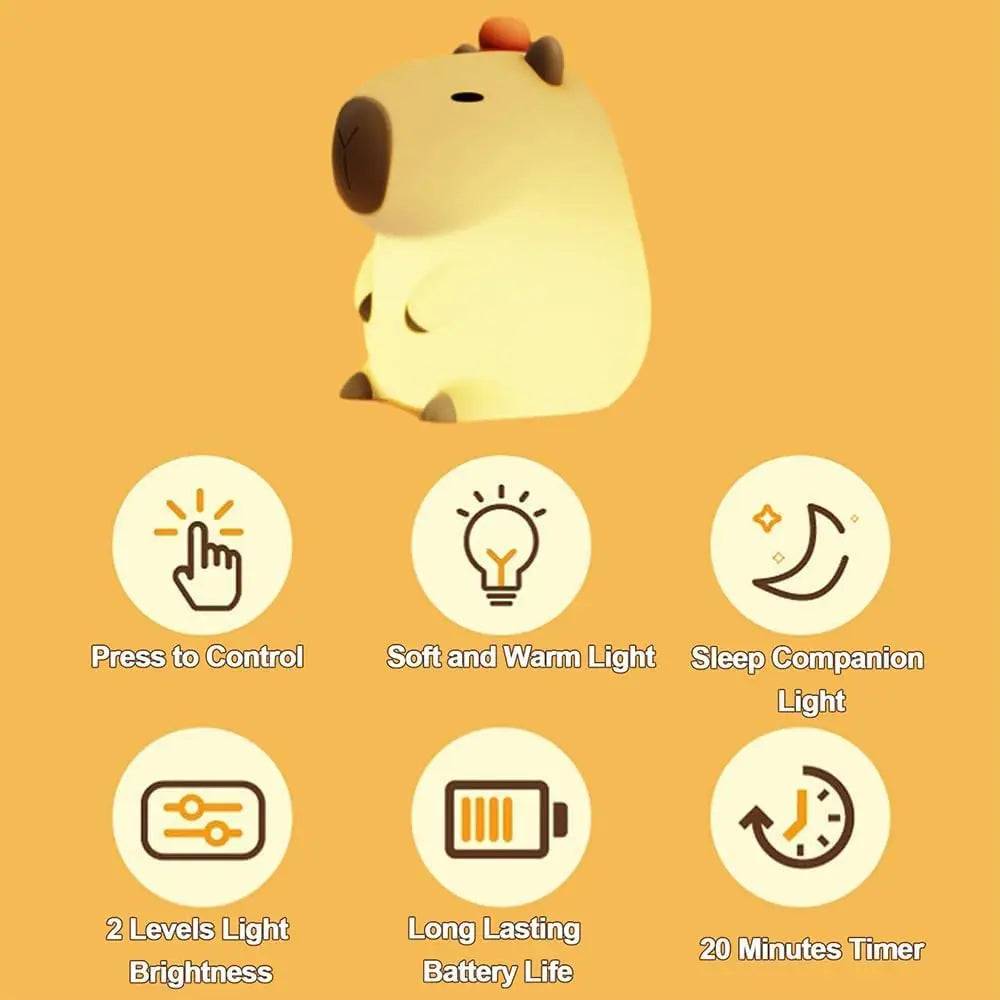 Capybara Little Night Light USB Rechargeable Animal Lamps Silicone Night Light with Timing Function Children's Christmas Gifts