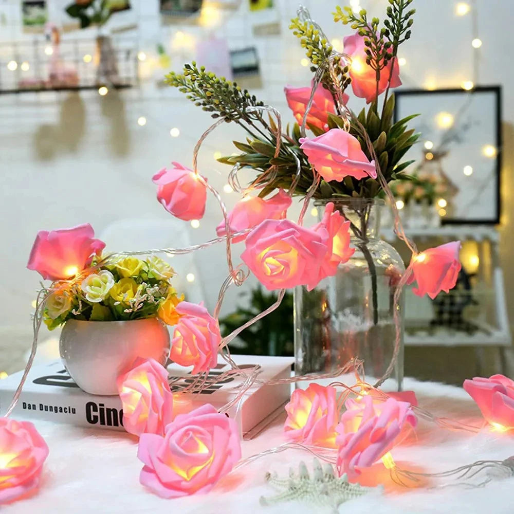 Rose Flower LED String Fairy Light Red Pink Warm Blue RGB Wedding Christmas Party Decoration 1.5m 3m 6m 10m 5V USB/Battery Power