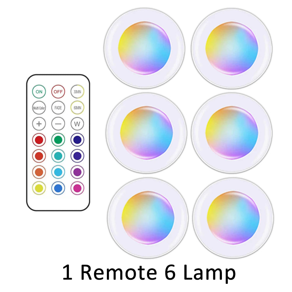 Led Under Cabinet Lights with Remote Control Wireless RGB Color Changing Night Light for Kitchen Bedroom Closet Counter