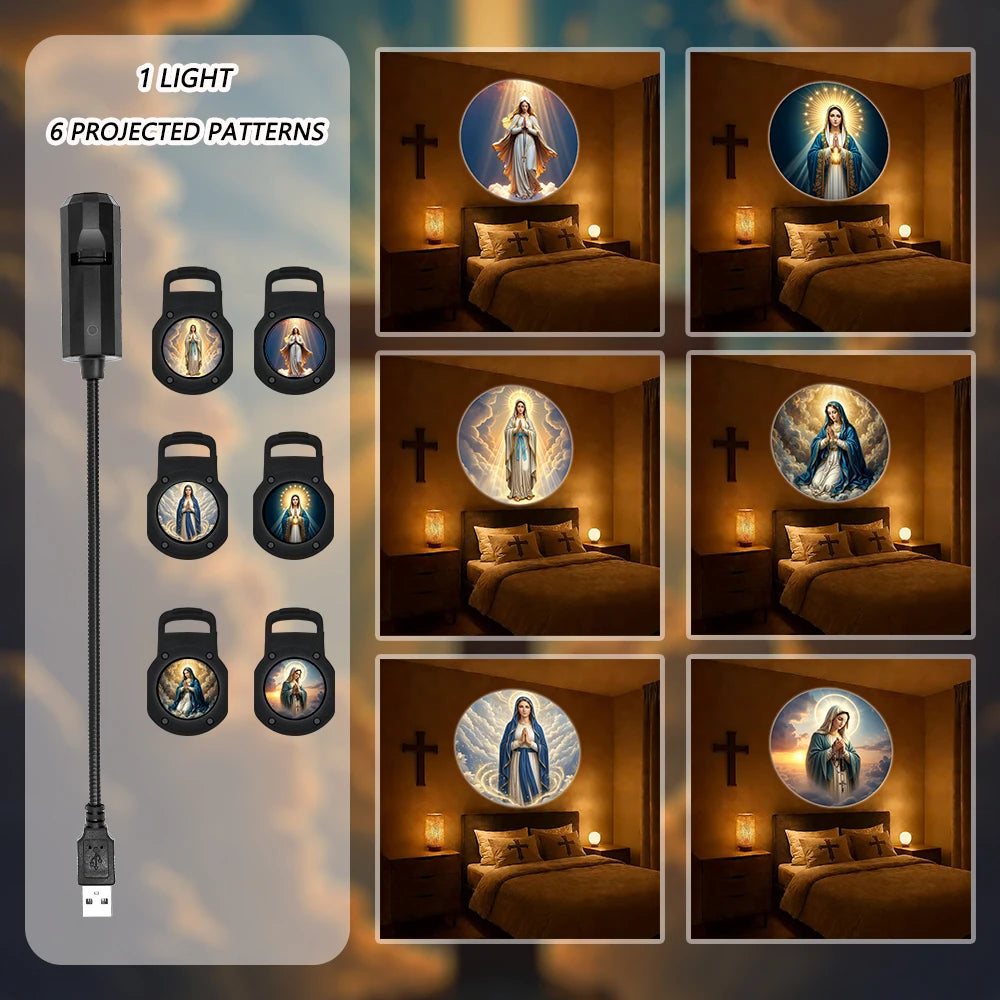 Six Mary Virgin Image Projection Lights, Christian-Themed Decorations, Suitable for Room Wall and Ceiling Decoration.