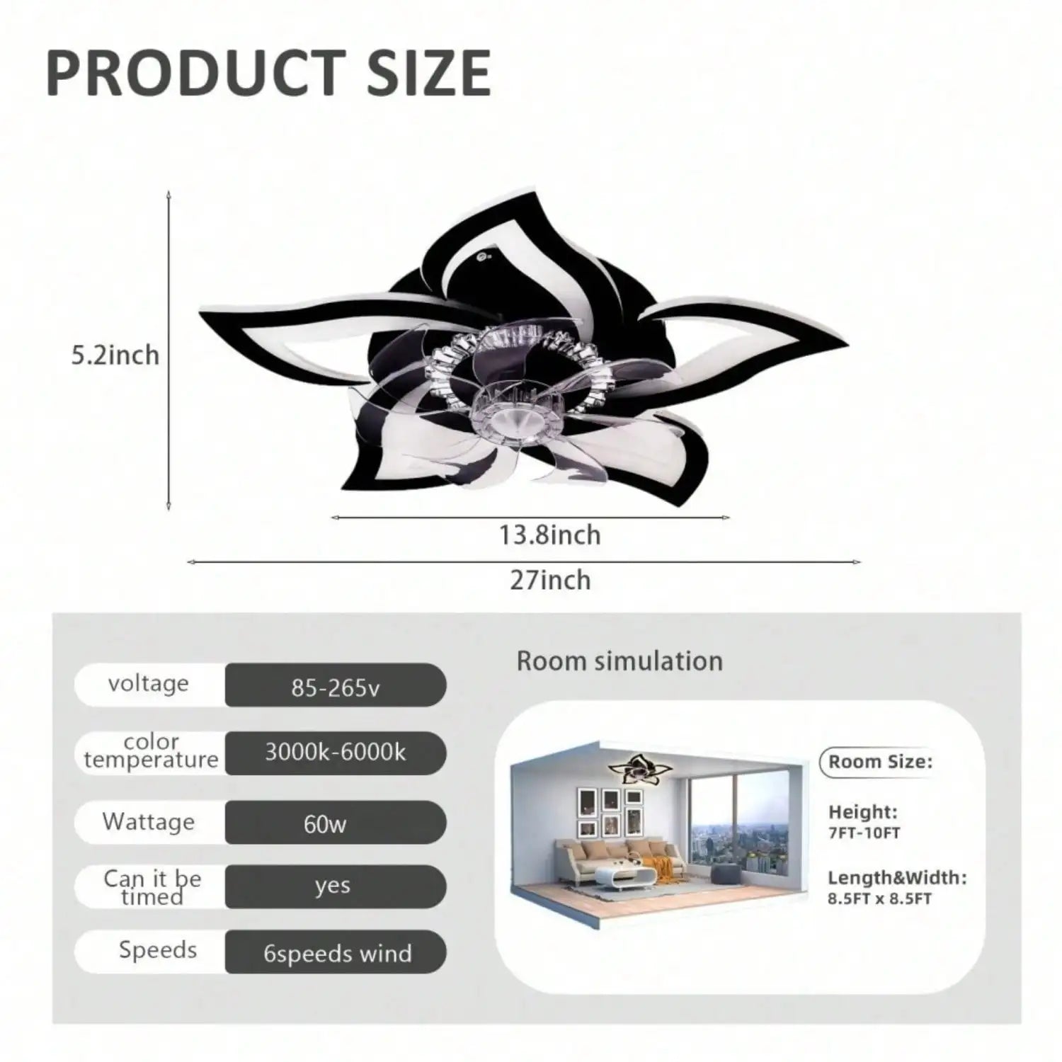 Flush Mount Ceiling Fan with LED Light, Reversible DC Motor 6 Speeds, Stepless Dimmable 3000K-6000K, Timer Setting 1H/2H, Modern Low Profile Fan for Bedroom Living Room Kitchen, 60W