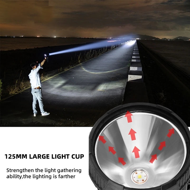 900000LM Rechargeable Led Spotlight Waterproof Handheld Large Flashlight Most Powerful Outdoor Solar Spotlights Searchlight