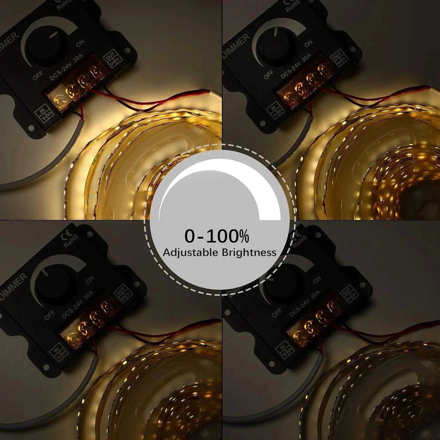 DC 12V-24V LED Dimmer Switch 30A LED Monochrome Controller PWM Digital Stepless Dimming for Lamp Strip Single Color Lamp