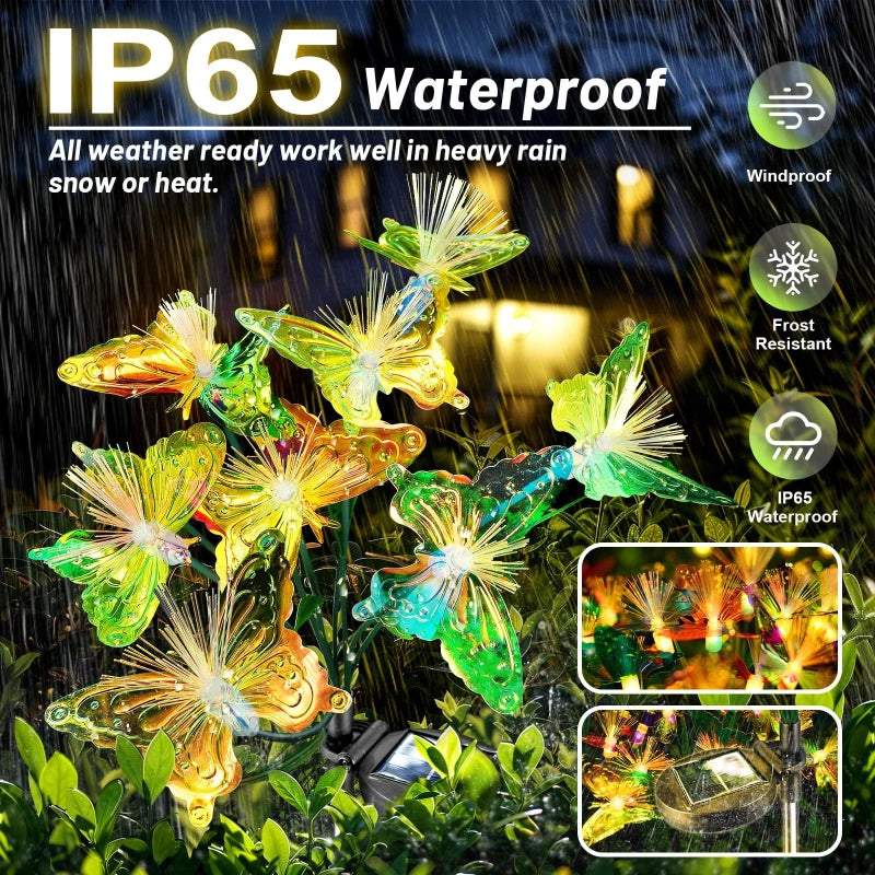 6LEDs Solar-Powered Butterfly Fiber Optic Light - Waterproof Rechargeable Outdoor Garden Decor for Lawn, Yard, and Landscape