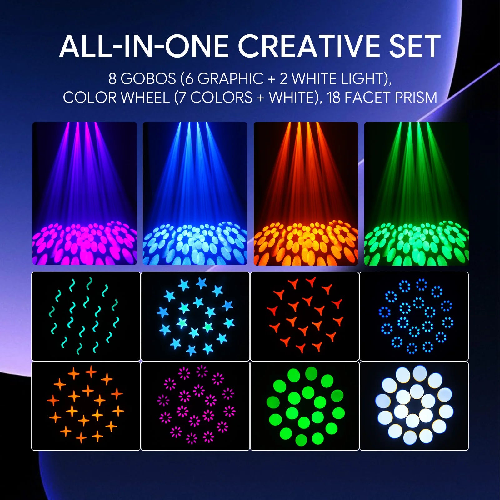 U'King 4Pcs 150W LED Beam Gobo Moving Head Stage Light 18Prism Dazzling Effect DMX DJ Light For Club KTV Disco DJ Party Lighting