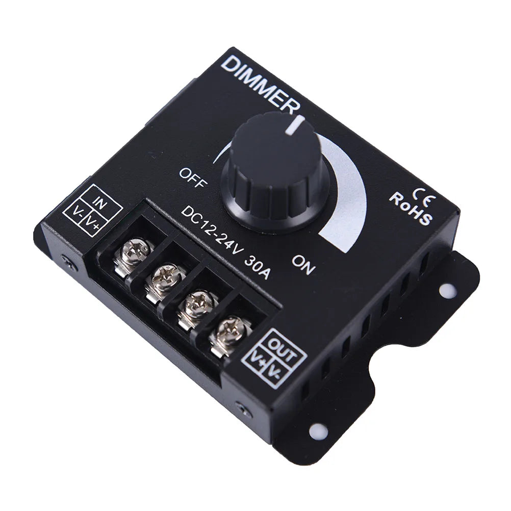 30A DC12-24V High Power LED PWM Single color Dimmer On/Off Knob Dimming Metal Shell for 5050 2835 COB Monochromatic Light Strips