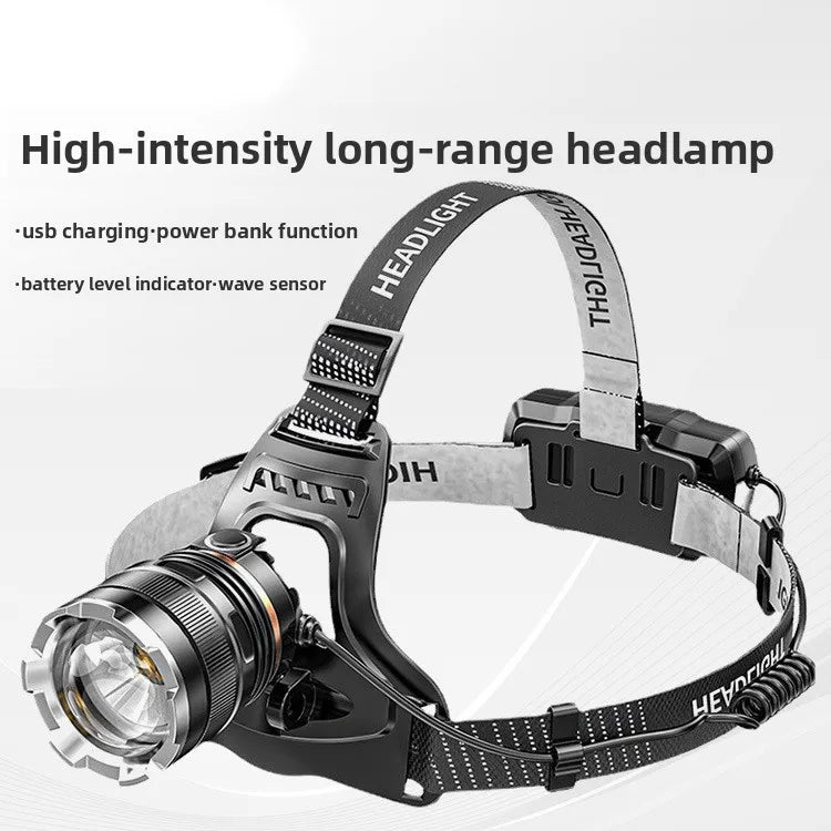 LED ultra strong headlight sensing zoom charging head flashlight high-power headlight 1000M headlight using 2 * 18650 fishing